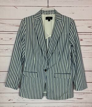 J.Crew Women’s Size 0 Blue Ivory Cream Willa Striped Cotton Button Jacket Blazer